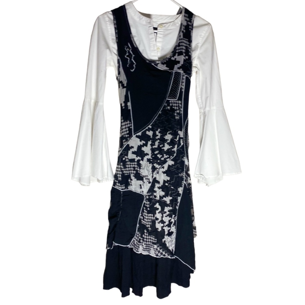 👨‍🎨 Vntg French Y2K Deconstructed Mesh Patchwork Tiered Mini Dress Sz T1…
